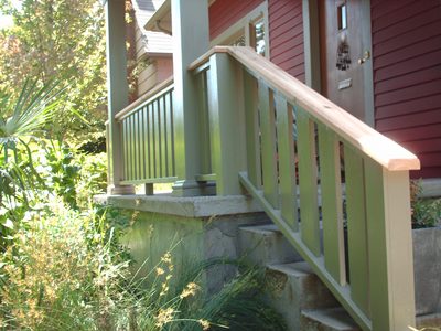 Completed deck and stair railing on a Portland-area home